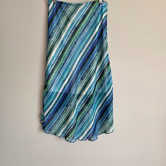 M I K O Flowy High Low Chiffon Summer Skirt Blue Stripe Small - Picture 6 of 10